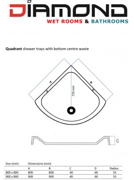 Diamond 35mm Quadrant Stone Slimline White 800 x 800 Shower Tray & Chrome Fast Flow Waste - DWQ8080