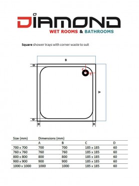 Diamond 35mm 1000 x 1000 White Square Stone Slimline Shower Tray & Chrome Fast Flow Waste - DW1010S