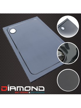Diamond 35mm 900 x 800  Black Carbon Fibre Effect Rectangle Stone Shower Tray with Corner Waste - DC9080R