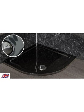 Diamond 35mm 1200 x 900 Black Carbon Fibre Effect Rectangle Stone Shower Tray with Central Waste - DC1290R