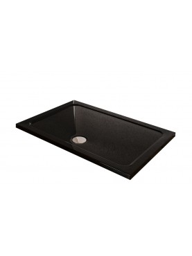 Diamond 35mm 1000 x 760 Black Ultra Gloss  Rectangle Stone Shower Tray with Central Waste - DB1076R