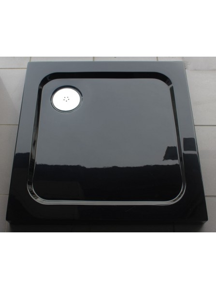 Diamond 35mm 800 x 800 Black Gloss Square Stone Slimline Shower Tray & Chrome Fast Flow Waste - DB8080S