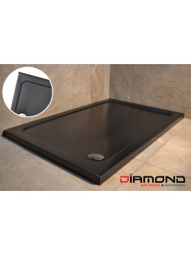 Diamond 35mm 1000 x 900 Black Matt Rectangle Stone Shower Tray with Corner Waste - DM1090R