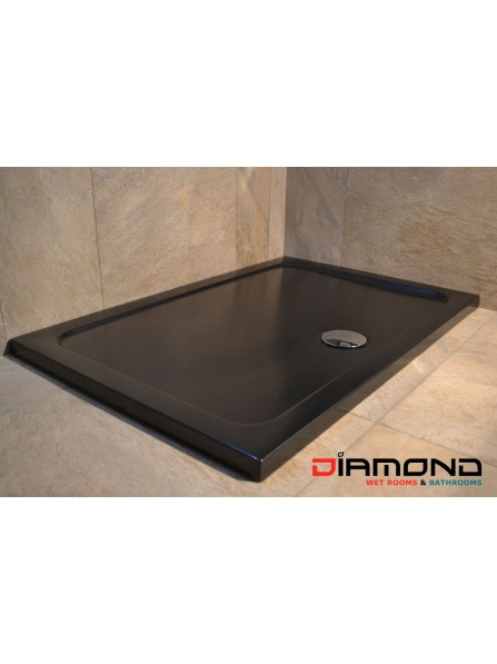Diamond 35mm 1200 x 800 Black Matt 35mm Rectangle Stone Shower Tray with Central Waste - DM1280R
